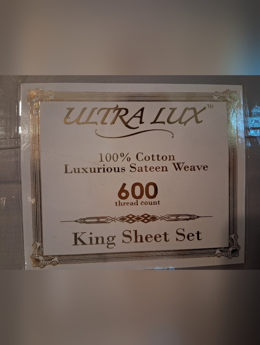 NWT Ultra Lux 600-Thread Count 100% Cotton King Sheet Set - Light Gray - Picture 3 of 6